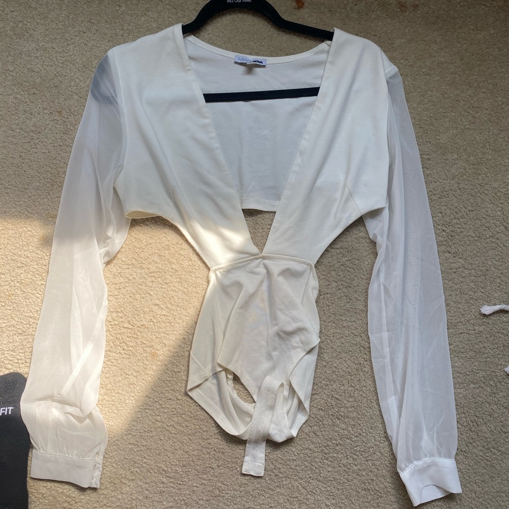 Fashion Nova Plunge White Bodysuit